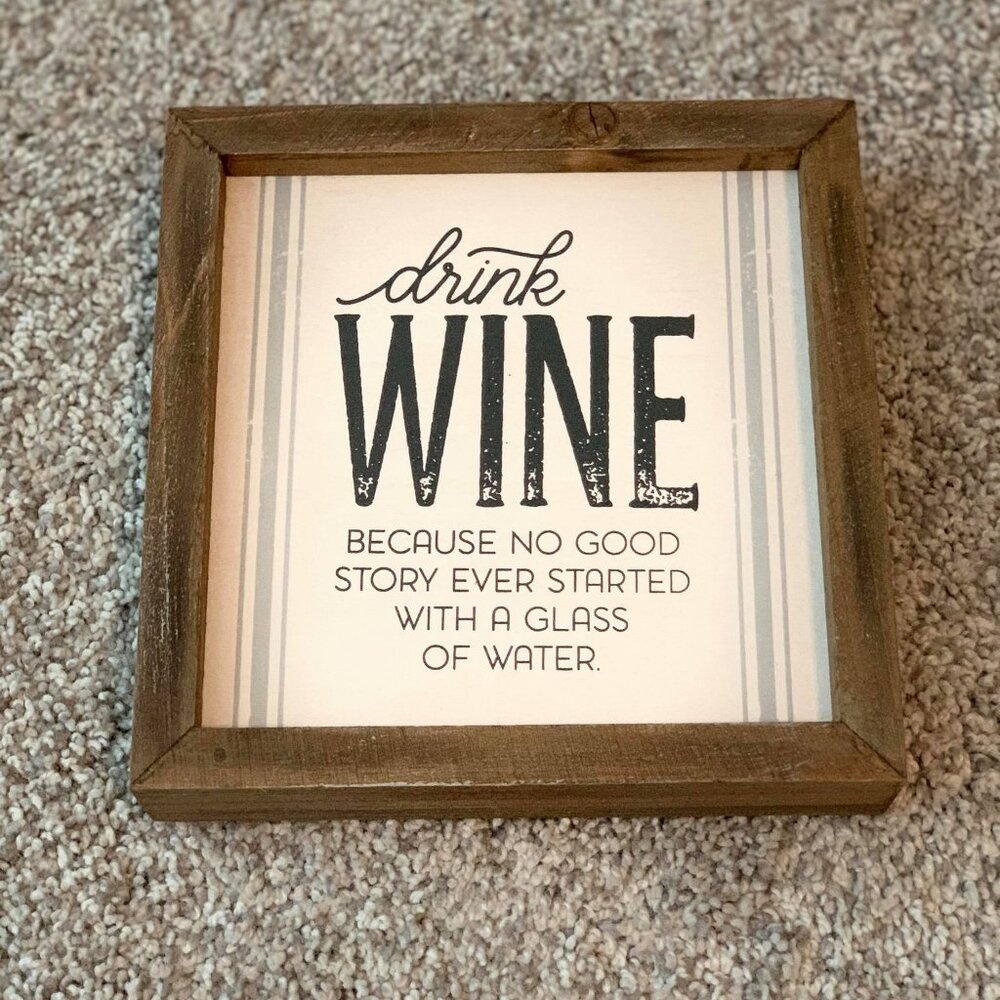 Cream & Wood "Wine" Hanging Sign or to Sit on a Tabletop in other Types of Decor
